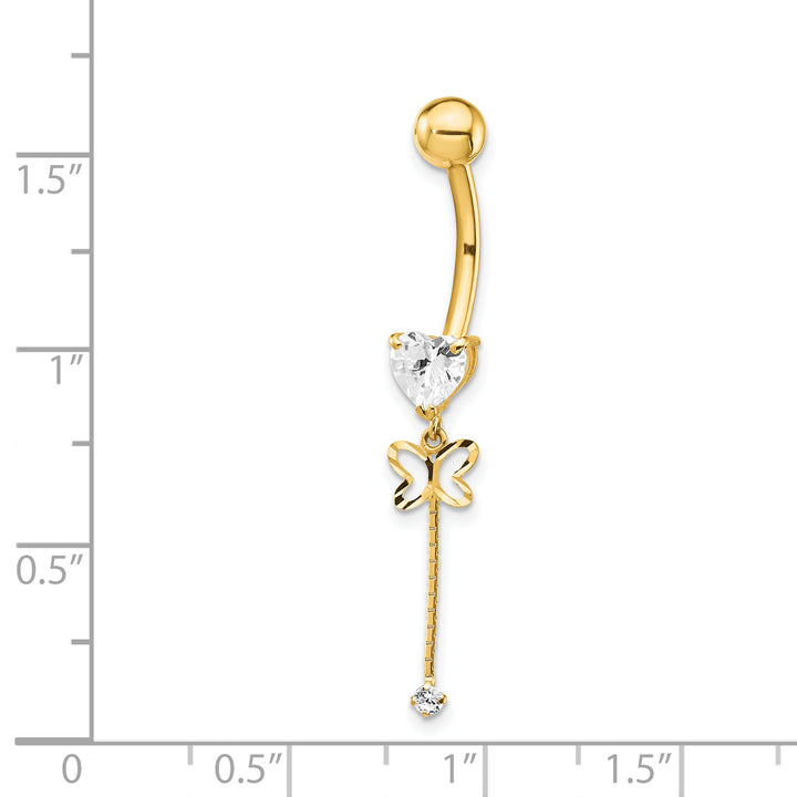 14k CZ Butterfly Chain Dangle Belly Ring