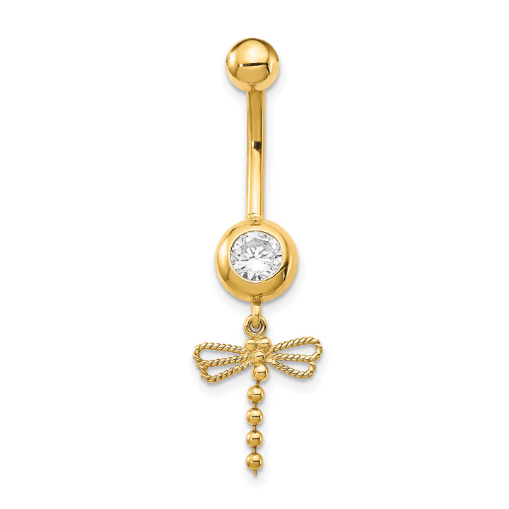 14k Gauge CZ Dragonfly Dangle Belly Ring