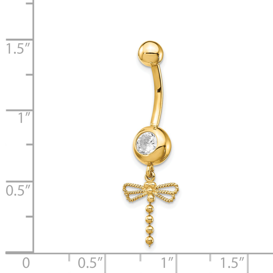 14k Gauge CZ Dragonfly Dangle Belly Ring