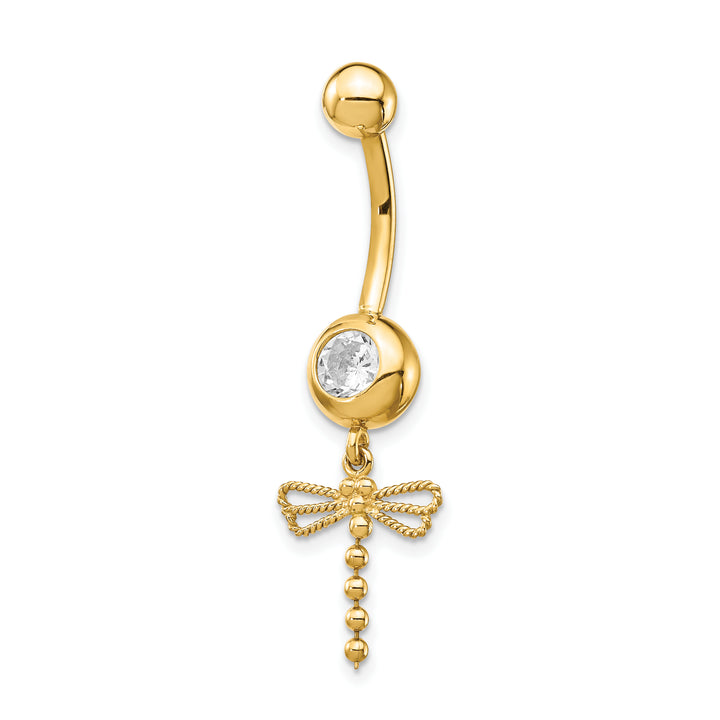 14k Gauge CZ Dragonfly Dangle Belly Ring