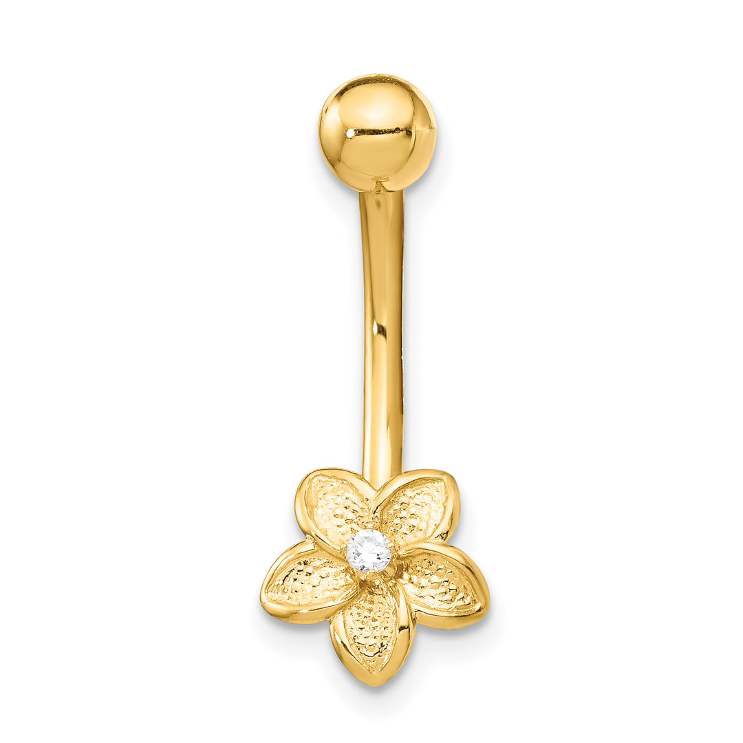 14k Gauge CZ Flower Belly Ring