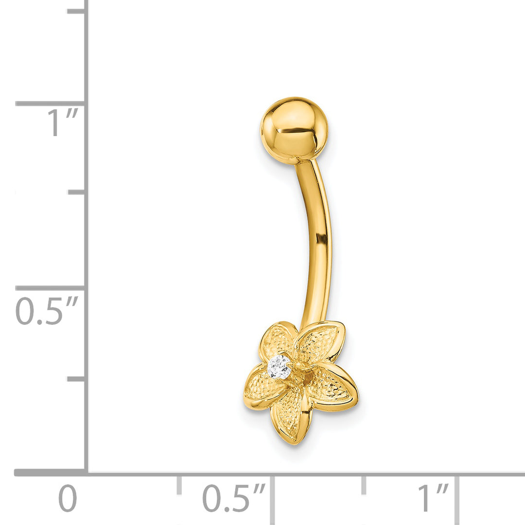 14k Gauge CZ Flower Belly Ring