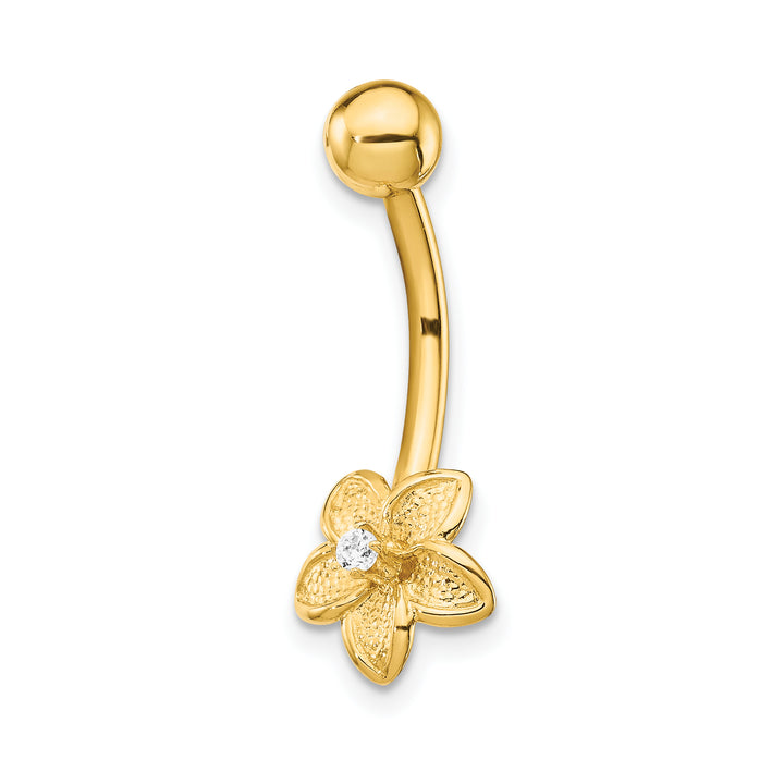 14k Gauge CZ Flower Belly Ring