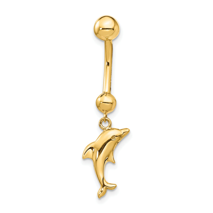 14k Gauge Dolphin Dangle Belly Ring