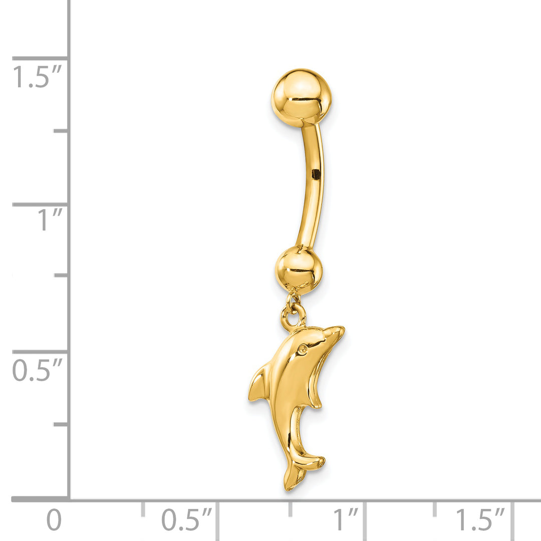 14k Gauge Dolphin Dangle Belly Ring