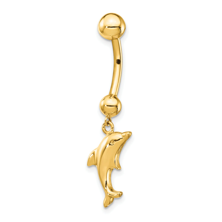 14k Gauge Dolphin Dangle Belly Ring