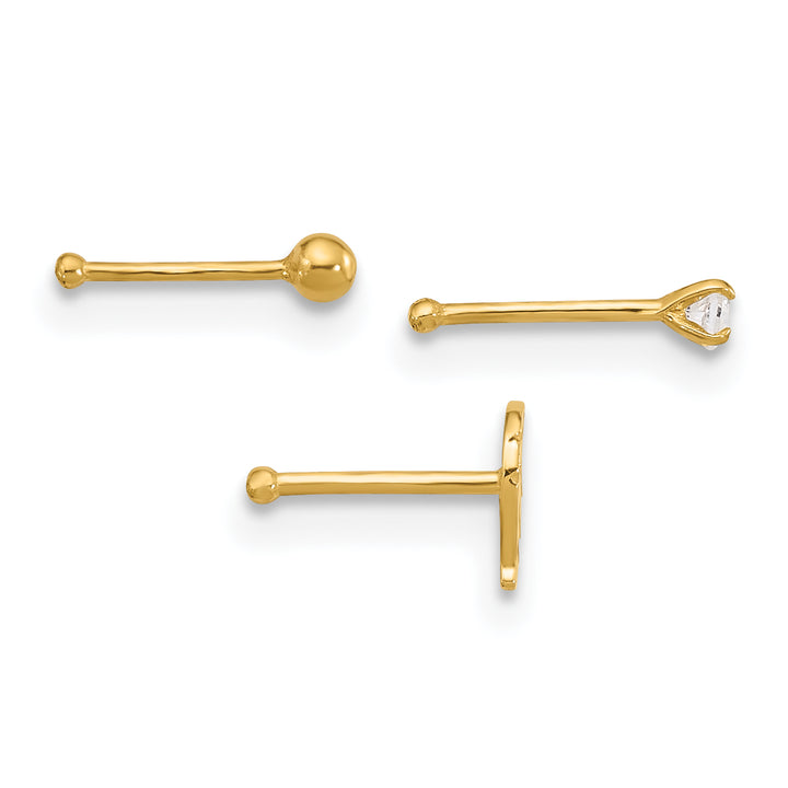 14k Yellow Gold  22 Gauge Leaf, Ball and CZ Post Nose Set