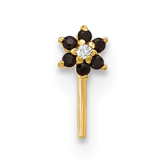 14k Yellow Gold  23 Gauge Black & White CZ Flower Nose Post