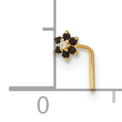 14k Yellow Gold  23 Gauge Black & White CZ Flower Nose Post