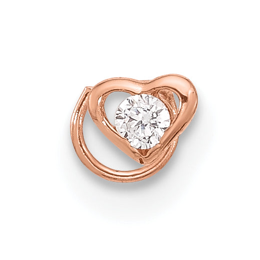 14k Yellow Gold  Rose Gold 23 Gauge CZ Heart Nose Post