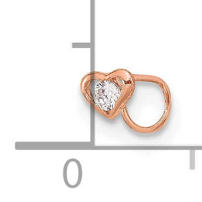 14k Yellow Gold  Rose Gold 23 Gauge CZ Heart Nose Post