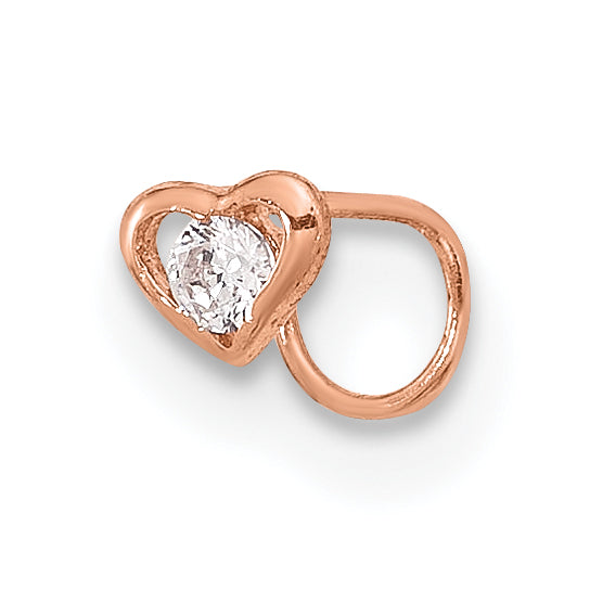 14k Yellow Gold  Rose Gold 23 Gauge CZ Heart Nose Post