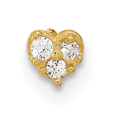 14k Yellow Gold  23 Gauge CZ Heart Nose Post