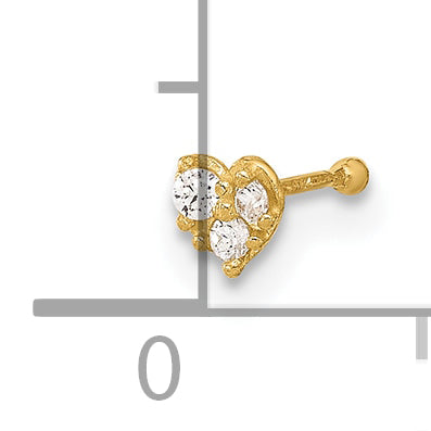 14k Yellow Gold  23 Gauge CZ Heart Nose Post