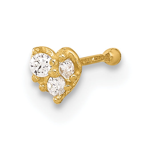 14k Yellow Gold  23 Gauge CZ Heart Nose Post