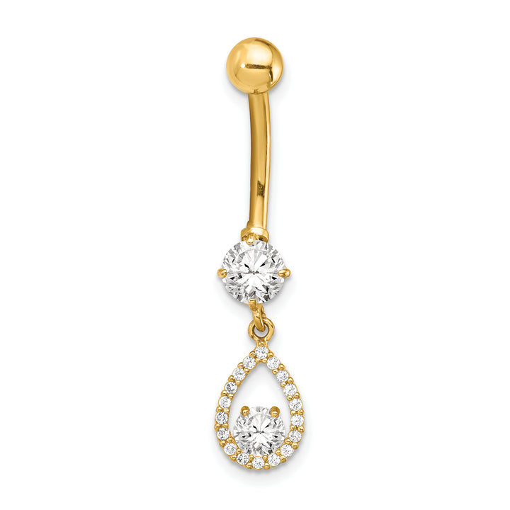 14k Gauge CZ Teardrop Dangle Belly Ring