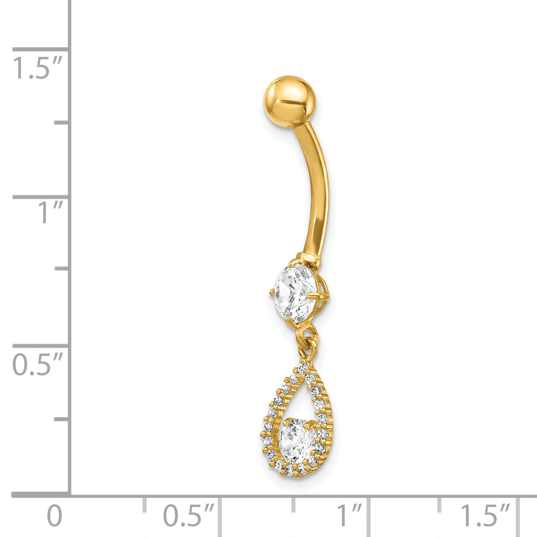 14k Gauge CZ Teardrop Dangle Belly Ring