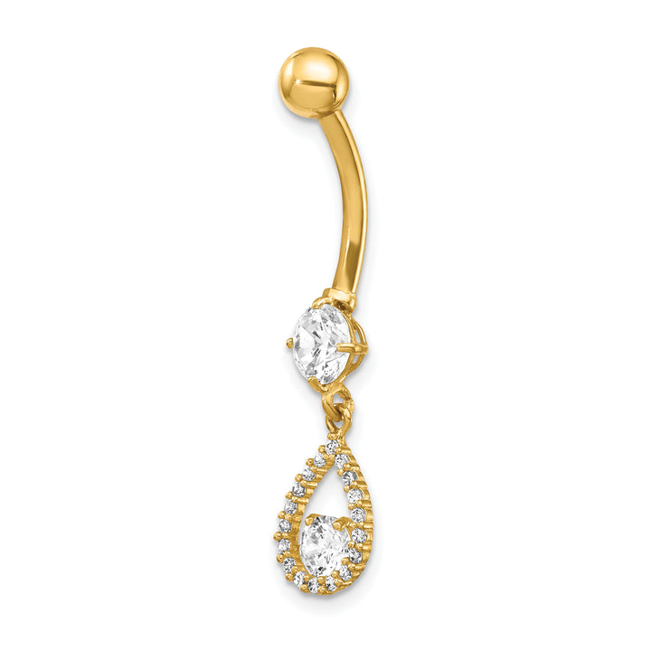 14k Gauge CZ Teardrop Dangle Belly Ring