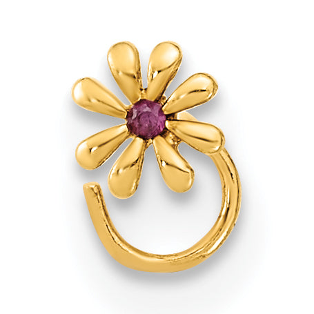 14k Yellow Gold  22 Gauge Flower and CZ Nose Ring