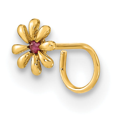 14k Yellow Gold  22 Gauge Flower and CZ Nose Ring