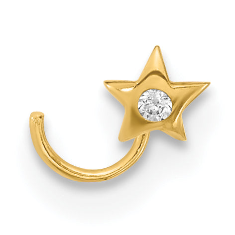 14k Yellow Gold  22 Gauge Star with CZ Nose Ring