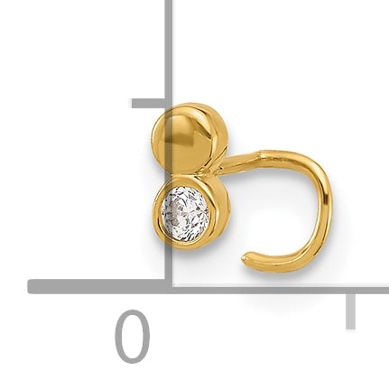 14k Yellow Gold  22 Gauge Double Circle CZ Nose Ring