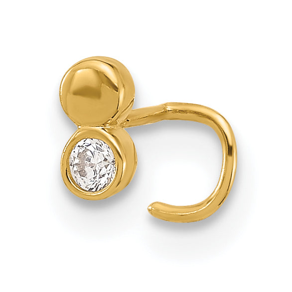 14k Yellow Gold  22 Gauge Double Circle CZ Nose Ring