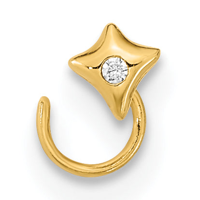 14k Yellow Gold  22 Gauge Square with CZ Nose Ring