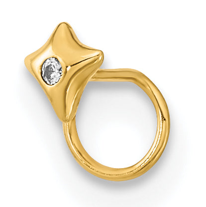 14k Yellow Gold  22 Gauge Square with CZ Nose Ring