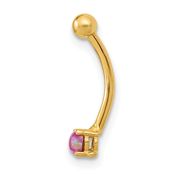 14K Yellow Gold  16 Gauge with Pink CZ Eyebrow Ring Body Jewelry