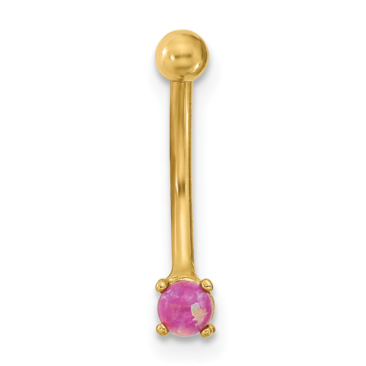 14K Yellow Gold  16 Gauge with Pink CZ Eyebrow Ring Body Jewelry