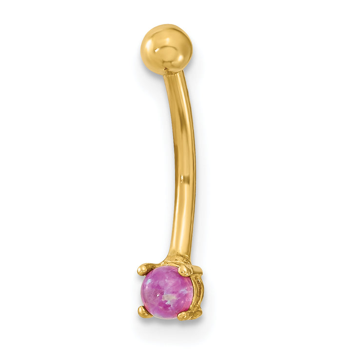 14K Yellow Gold  16 Gauge with Pink CZ Eyebrow Ring Body Jewelry