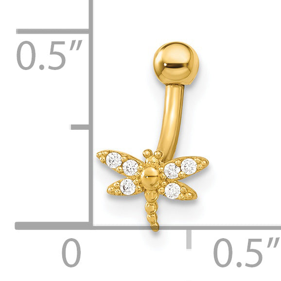 14K Yellow Gold  14 Gauge Dragonfly CZ Eyebrow Ring Body Jewelry