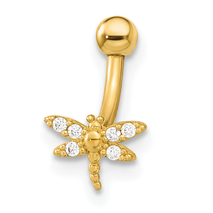 14K Yellow Gold  14 Gauge Dragonfly CZ Eyebrow Ring Body Jewelry