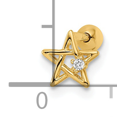 14k 18 Gauge CZ Star Labret Stud