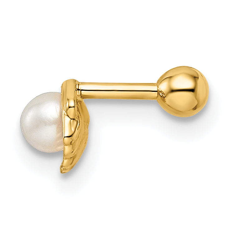 14k 18 Gauge Scallop Shell Freshwater Cultured Pearl Labret Stud