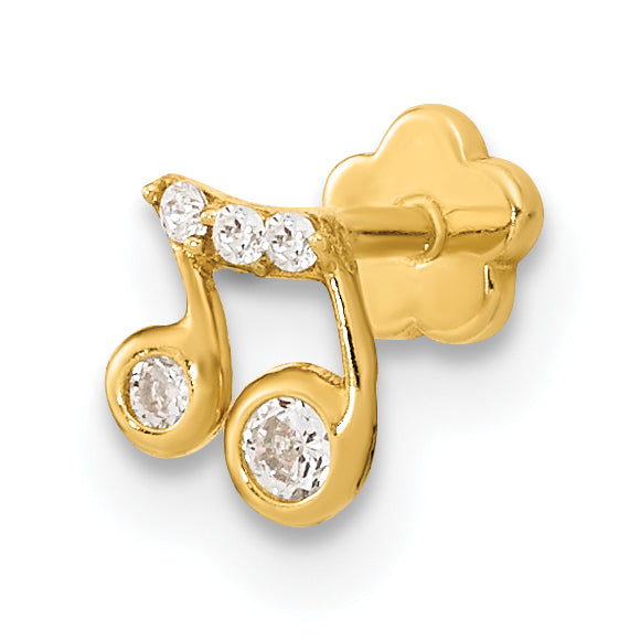 14K 18 Gauge Music Note and CZ Cartilage