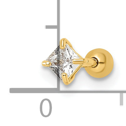 14k 18 Gauge Square CZ Labret Stud