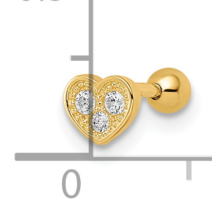 14k 18 Gauge CZ Heart Labret Stud