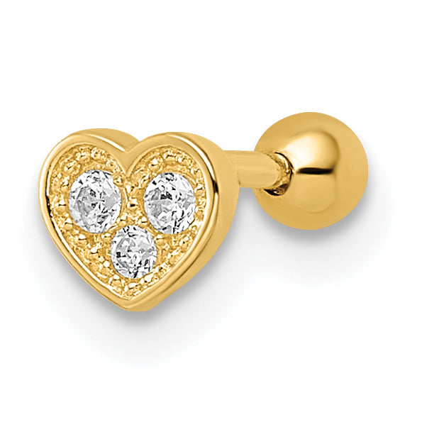 14k 18 Gauge CZ Heart Labret Stud