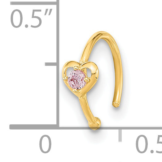 14K 20 Gauge Hoop with Heart CZ Nose Ring