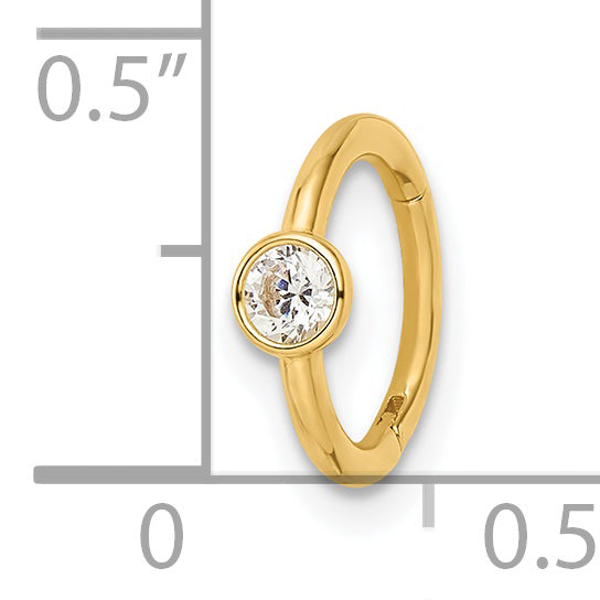 14k Yellow Gold 16 Gauge Polished CZ Cartilage Ring