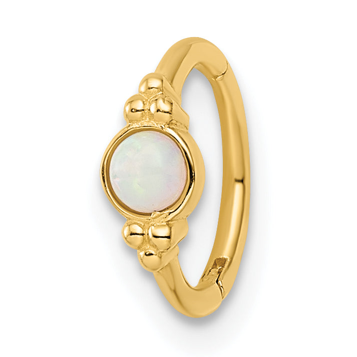 14k Yellow Gold 18 Gauge Created Opal Cartilage Ring