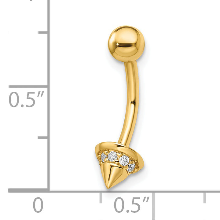 14k Yellow Gold 14 gauge CZ Cone Belly Ring