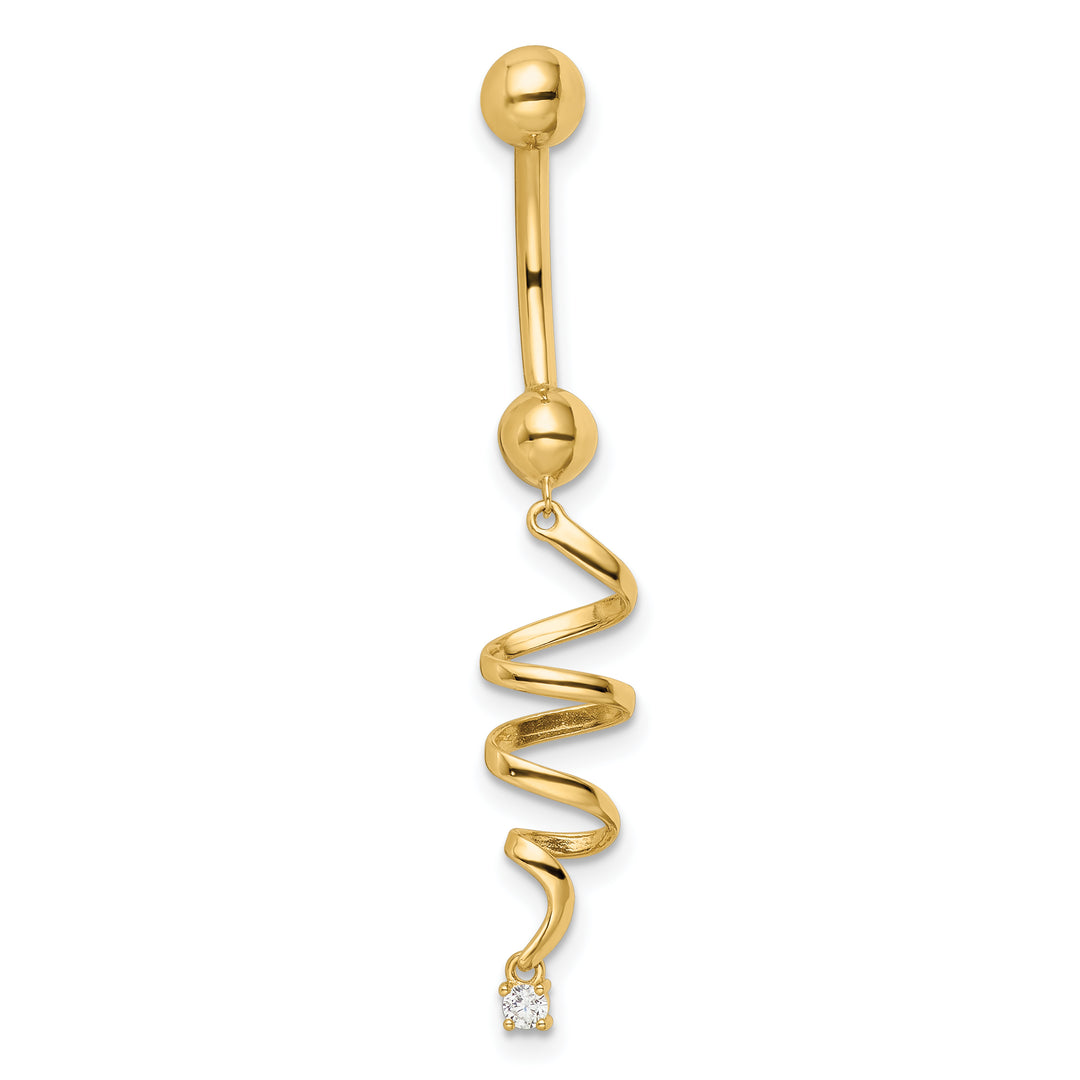 14k Gauge CZ Twisted Belly Ring