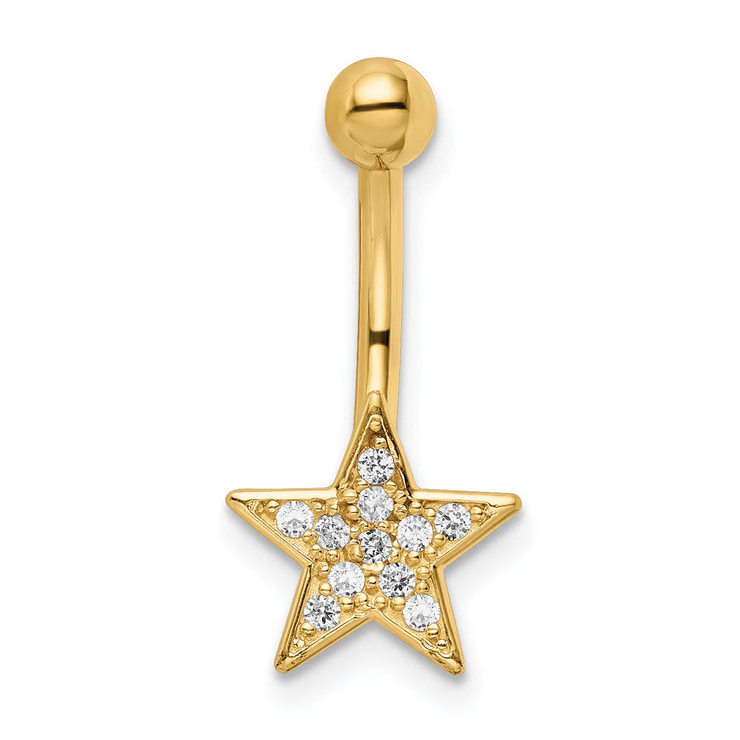 14k Gauge Polished CZ Star Belly Ring