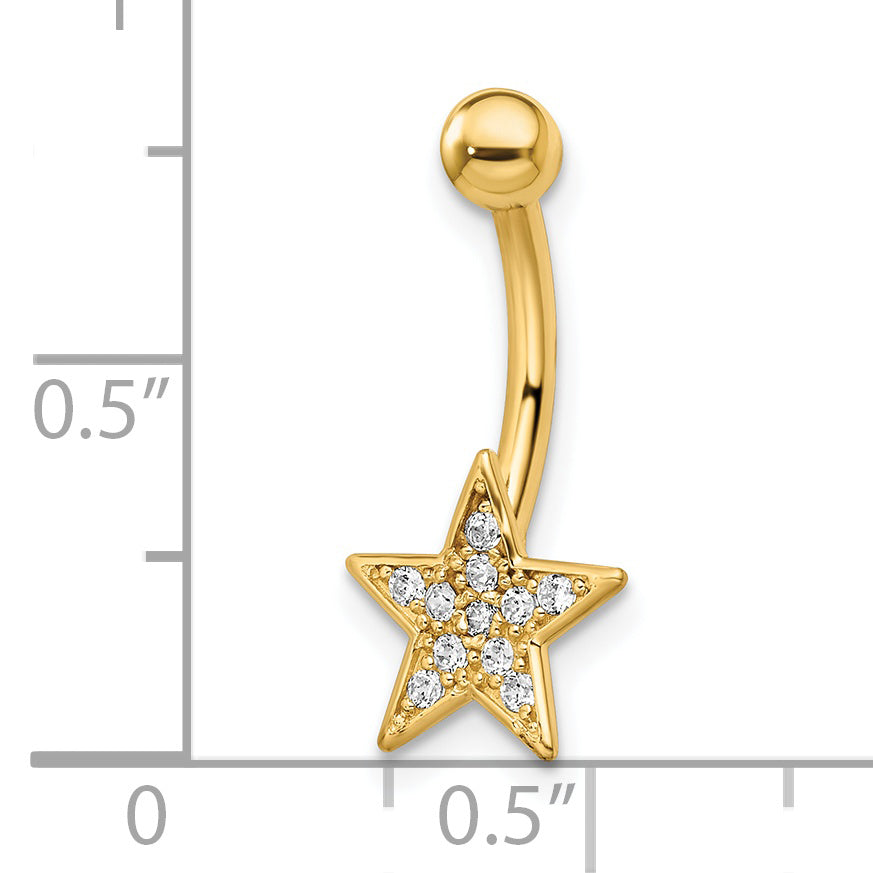 14k Gauge Polished CZ Star Belly Ring