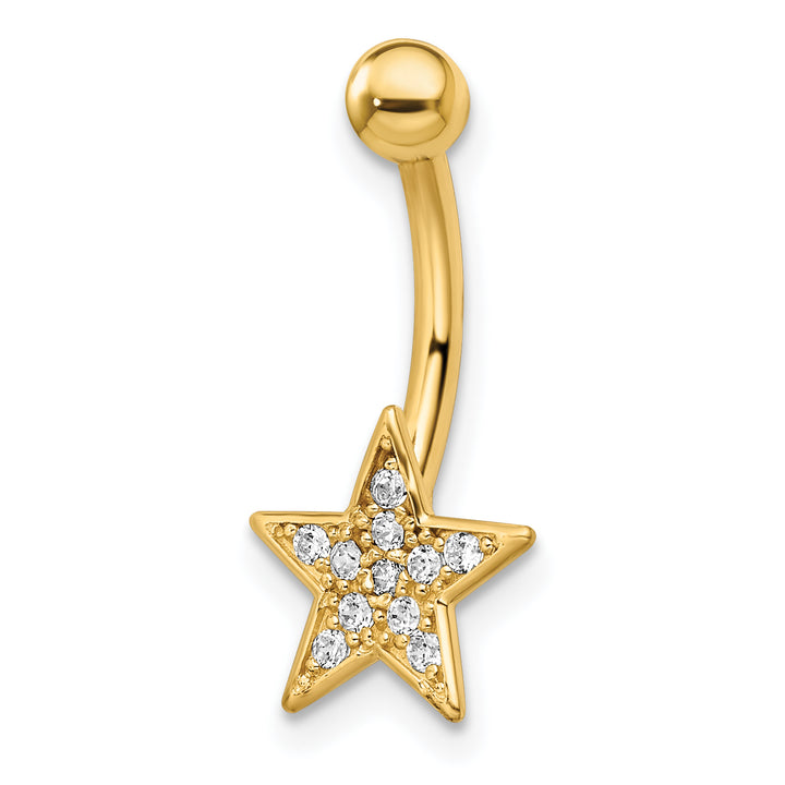 14k Gauge Polished CZ Star Belly Ring