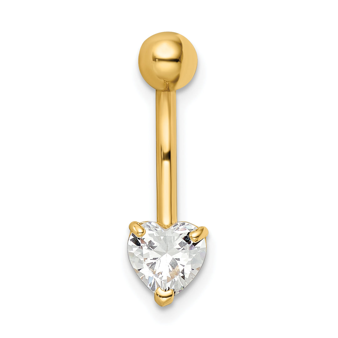 14k Yellow Gold  14 Gauge Heart Shaped CZ Belly Ring