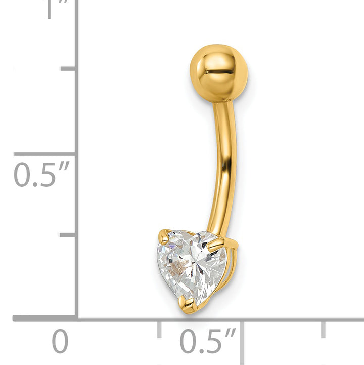 14k Yellow Gold  14 Gauge Heart Shaped CZ Belly Ring